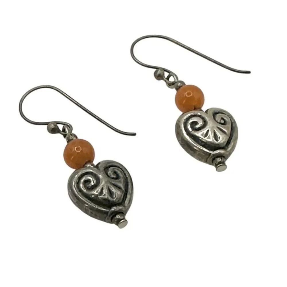 Sterling silver carnelian heart drop earrings